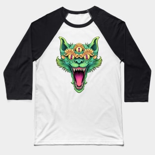 Green Cat Head Baseball T-Shirt